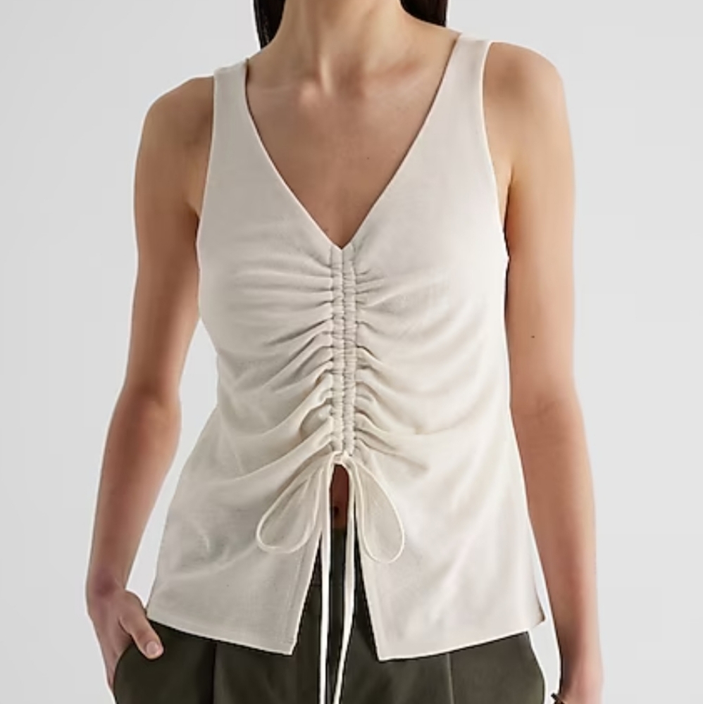 Express V-Neck Ruched Split Hem Tie Tank